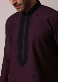 Festive Purple Silk Kurta Set For Men