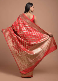 Fiery Red art handloom Saree In Silk With Woven Mesh Jaal