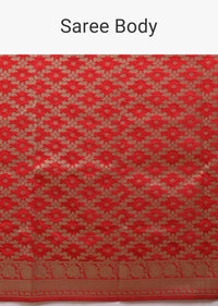 Fiery Red art handloom Saree In Silk With Woven Mesh Jaal