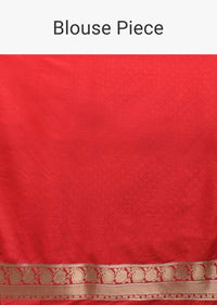 Fiery Red art handloom Saree In Silk With Woven Mesh Jaal