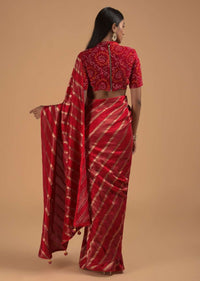 Fiery Red Saree In Dola Silk With Woven Zig Zag Stripes Online - Kalki Fashion