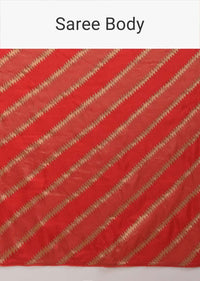 Fiery Red Saree In Dola Silk With Woven Zig Zag Stripes Online - Kalki Fashion