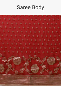 Fiery Red Saree In Georgette With Brocade Buttis And Floral Border Online - Kalki Fashion