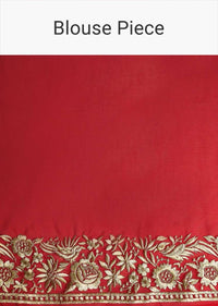 Fiery Red Saree In Georgette With Resham Embroidered Floral Jaal Online - Kalki Fashion