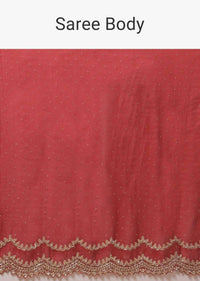 Fiery Red Saree In Organza With Heavy Cut Dana Embellished Border And Foil Printed Dots Online - Kalki Fashion