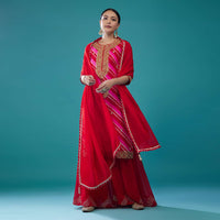 Rose Red Georgette Leheriya Palazzo Set With Embroidery