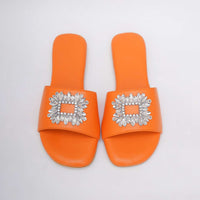 Fire Orange Festive Brooch Flats In Soft Faux Leather