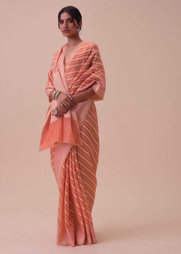 Fire Orange Handloom Chanderi Kora Silk Saree