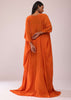 Orange Sharara And Embroidered Blouse Set With Floor Length Shrug In Crepe