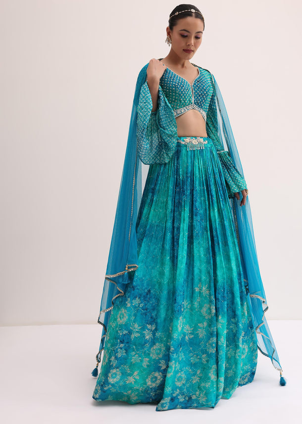 Firozi Blue Embroidered Lehenga Set