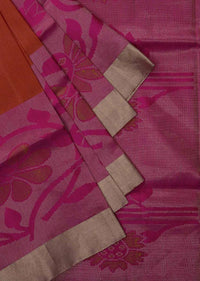 Orange and pink saree in silk beautified in weaved embroidery only on Kalki