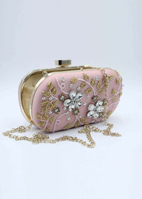 Floral diamond baby pink sling clutch bag 