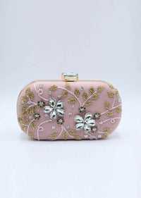 Floral diamond baby pink sling clutch bag only on Kalki