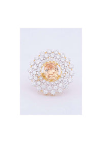 Floral shape diamond studded ring with honey gold stone  only on kalki