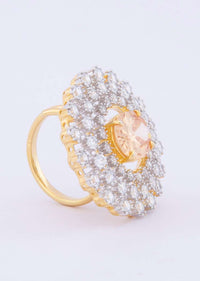 Floral shape diamond studded ring with honey gold stone  only on kalki