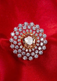 Floral shape diamond studded ring with honey gold stone  only on kalki