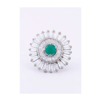 Floral shape ring adorn with buggle beads and emerald green stone only on Kalki