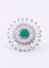 Floral shape ring adorn with buggle beads and emerald green stone only on Kalki