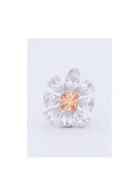 Floral shape ring with pearl cut diamond and honey gold princess cut stone only on kalki