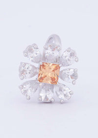 Floral shape ring with pearl cut diamond and honey gold princess cut stone only on kalki