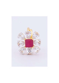 Floral shape ring with pearl cut diamond and pink princess cut stone only on kalki