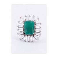 Floral shape sliver ring with dazzling buggle beads and emerald green stone only on Kalki