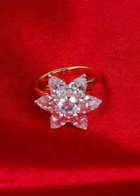 Floral shaped gold plated ring adorn with Cz Diamonds only on Kalki