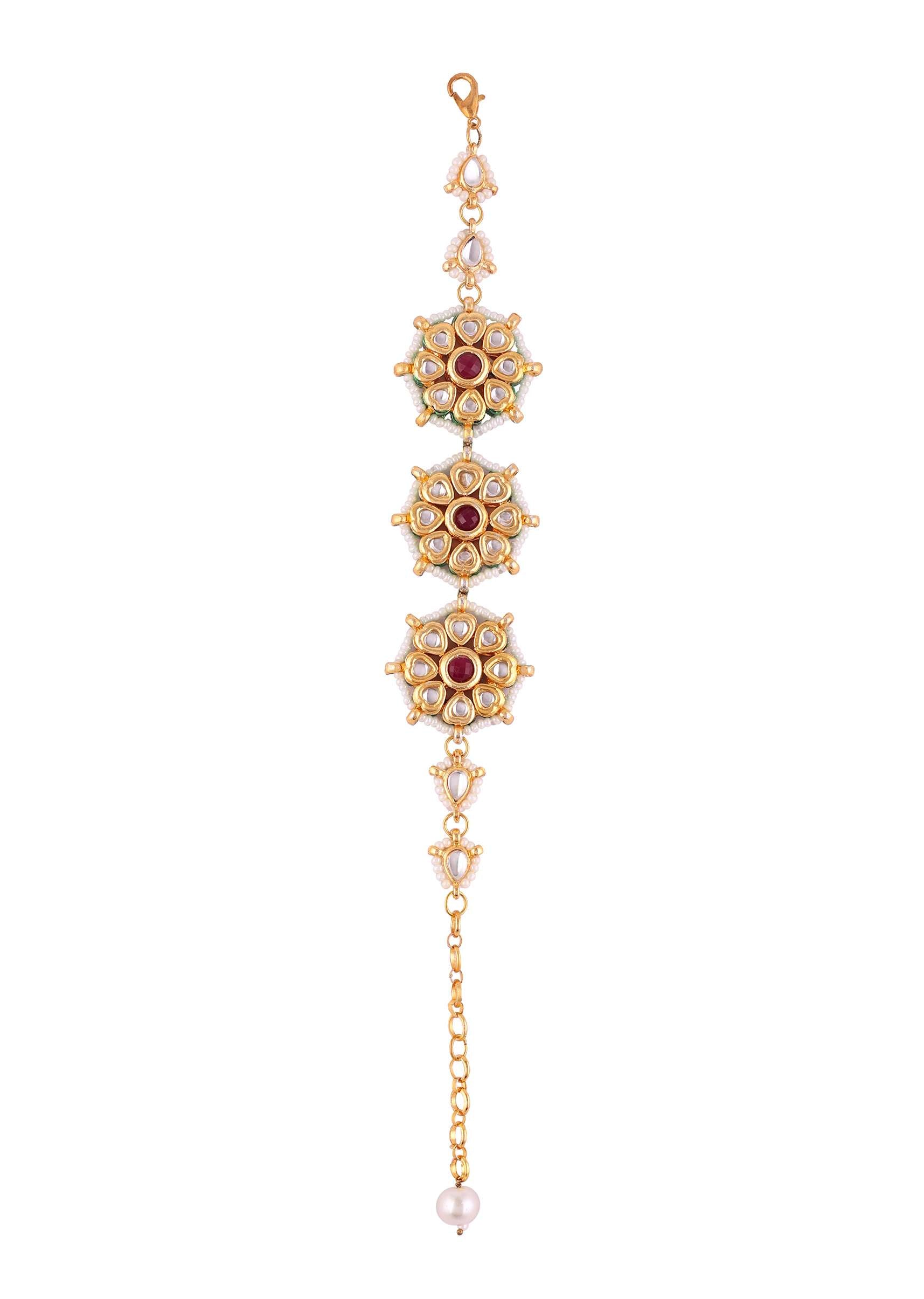 Floral-shaped gold-toned kundan bracelet