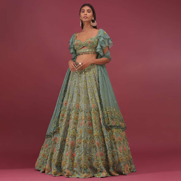 Pista Florid Lehenga Set With Net Ruffle Shrug - NOOR 2022