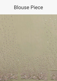 Foam Green Chiffon Saree In 3D Silver Petal And Floral Motifs Embroidery With Sequins Cascading Down