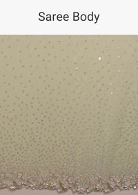 Foam Green Chiffon Saree In 3D Silver Petal And Floral Motifs Embroidery With Sequins Cascading Down