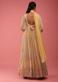 Daffodil Yellow Anarkali Suit With Sequin Embroidery And A Multicolor Floral Print