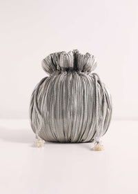 Fog Grey Sequins Potli Bag With Pearl Handle