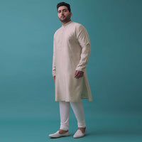 Fog Grey Embroidered Kurta Set In Silk