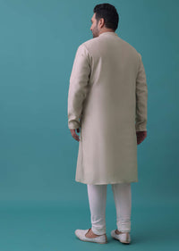 Fog Grey Embroidered Kurta Set In Silk