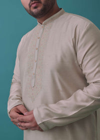 Fog Grey Embroidered Kurta Set In Silk