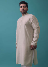 Fog Grey Embroidered Kurta Set In Silk