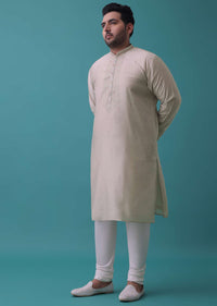 Fog Grey Embroidered Kurta Set In Silk