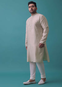 Fog Grey Embroidered Kurta Set In Silk