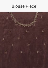 Fog Grey Saree In Organza With A Wide Floral Embroidered Pallu With Tassels