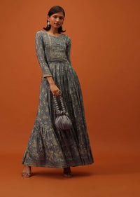 Fog Grey Satin Kurti With Sequins And Thread Work