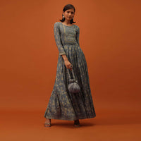 Fog Grey Satin Kurti With Sequins And Thread Work