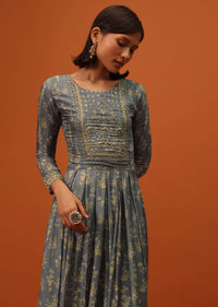 Fog Grey Satin Kurti With Sequins And Thread Work