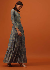 Fog Grey Satin Kurti With Sequins And Thread Work