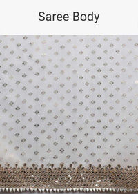 Foil Printed Ivory Organza Saree With Gotta Embroidered Border Online - Kalki Fashion