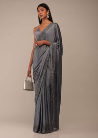 Folkstone Grey Saree With Stones Embellishment, Crafted In Chiffon With Scattered Stones