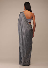 Folkstone Grey Saree With Stones Embellishment, Crafted In Chiffon With Scattered Stones