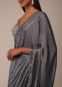 Folkstone Grey Saree With Stones Embellishment, Crafted In Chiffon With Scattered Stones