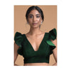 Forest Green Blouse In Velvet With Trapeze Neck And Ruffle Sleeves