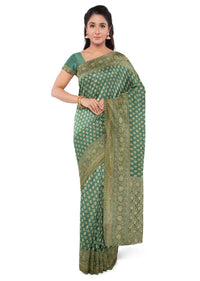 Forest Green Banarasi Saree In Georgette With Weaved Buttis And Border Online - Kalki Fashion